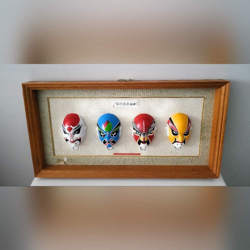 Set of 4 VTG Miniature Chinese/Peking Opera Mask. Decorative Piece. 15 X 8 "